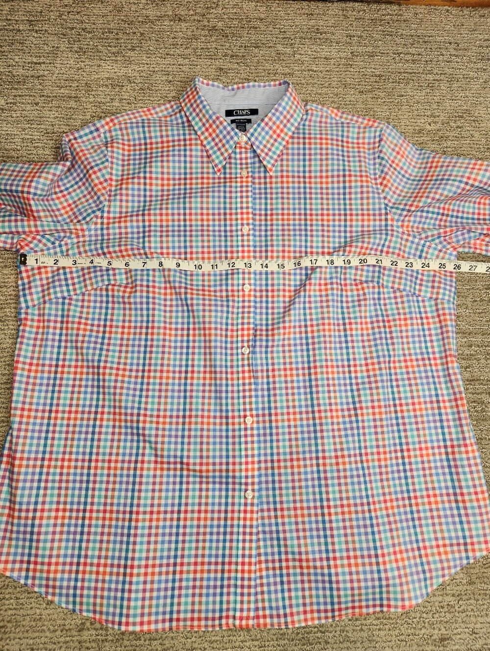 Chaps 3/4 Sleeve Poplin Button Down Womens 2X Plus Pastel Gingham Plaid No Iron - Picture 6 of 7